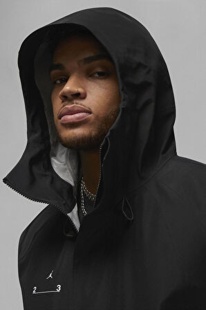 Nike Jordan 23 Engineered Grotex Jacket Erkek Büyük Beden Su Geçirmez Kapüşonlu Yürüyüş Koşu Ceketi Siyah