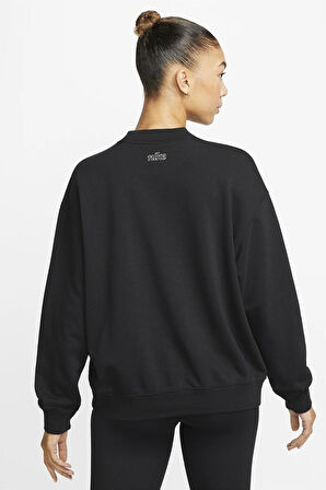 Nike Training Plus Essential Get Fit Dri Fit Graphic Crew Black Oversized Bol Kesim Kadın Sweatshirt Siyah