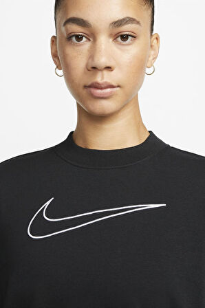 Nike Training Plus Essential Get Fit Dri Fit Graphic Crew Black Oversized Bol Kesim Kadın Sweatshirt Siyah