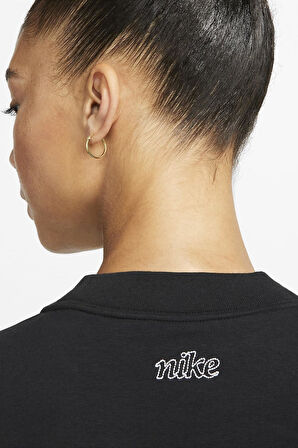 Nike Training Plus Essential Get Fit Dri Fit Graphic Crew Black Oversized Bol Kesim Kadın Sweatshirt Siyah