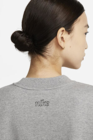 Nike Training Plus Essential Get Fit Dri Fit Graphic Crew Grey Oversized Bol Kesim Kadın Sweatshirt Gri