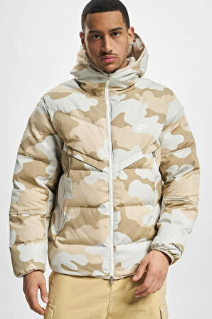 Nike Sportswear Therma Fit Kamuflaj Erkek Kapüşonlu Mont Krem
