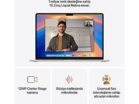 APPLE MW1K3TU/A/MacBook Air/Apple M4 İşlemci(10 Çekirdek CPU-10 Çekirdek GPU)/16GB RAM/512GB SSD/15.3"/Starlight