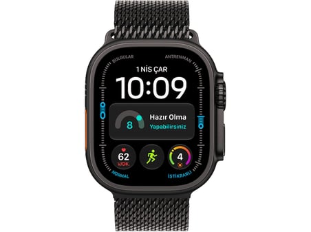 APPLE Watch Ultra 4 GPS + Cellular 49mm Siyah Titanyum Kasa - Siyah Titanyum Milanese Kordon - S