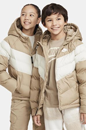 Nike Sportswear Sentetik Dolgulu Kapüşonlu Unisex Çocuk Montu Şişme Mont Bej