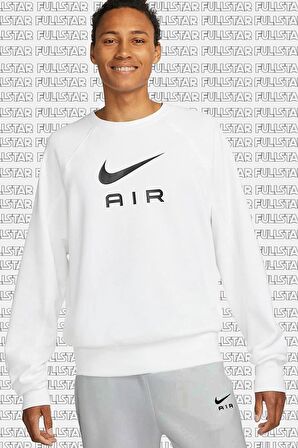 Nike Air French Terry Crew Sweatshirt Loose Fit Bol Kesim Beyaz Sweatshirt Beyaz