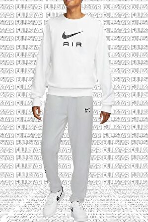 Nike Air French Terry Crew Sweatshirt Loose Fit Bol Kesim Beyaz Sweatshirt Beyaz