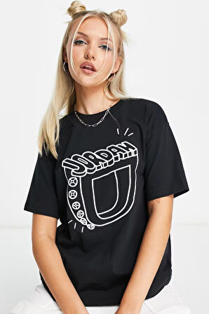 Nike Jordan Essentials Graphic Illustrated Loose Fit T-shirt Black Kadın Bol Kalıp Grafikli Tişört Siyah