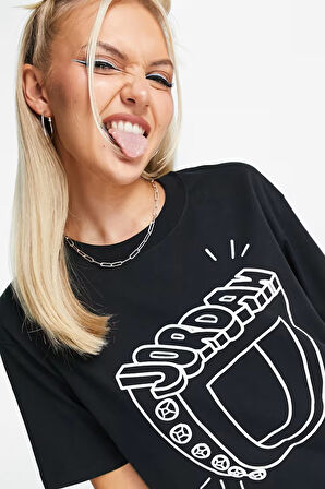 Nike Jordan Essentials Graphic Illustrated Loose Fit T-shirt Black Kadın Bol Kalıp Grafikli Tişört Siyah