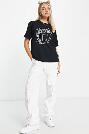 Nike Jordan Essentials Graphic Illustrated Loose Fit T-shirt Black Kadın Bol Kalıp Grafikli Tişört Siyah