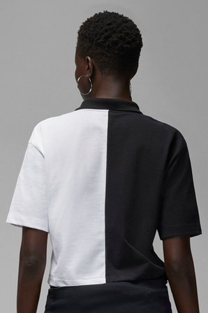 Nike Jordan Flight Loose Fit 1/4 Zip T-shirt Kadın 1/4 Fermuar Gömlek Yakalı Bol Kalıp Kısa Tişört Siyah Beyaz