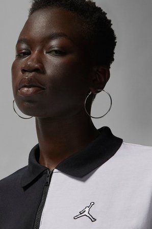 Nike Jordan Flight Loose Fit 1/4 Zip T-shirt Kadın 1/4 Fermuar Gömlek Yakalı Bol Kalıp Kısa Tişört Siyah Beyaz
