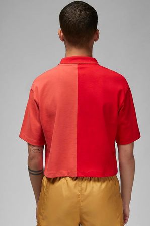 Nike Jordan Flight Loose Fit 1/4 Zip T-shirt Kadın 1/4 Fermuar Gömlek Yakalı Bol Kalıp Kısa Tişört Kırmızı