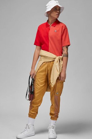 Nike Jordan Flight Loose Fit 1/4 Zip T-shirt Kadın 1/4 Fermuar Gömlek Yakalı Bol Kalıp Kısa Tişört Kırmızı