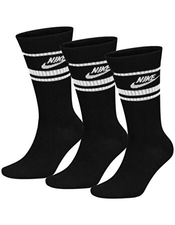 Nike Unisex Sportswear Everyday Essential Crew Stripe Çorap 3'lü Paket Unisex Siyah