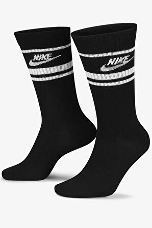Nike Unisex Sportswear Everyday Essential Crew Stripe Çorap 3'lü Paket Unisex Siyah