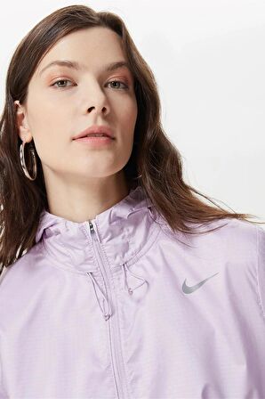 Nike Essential Running Full Zip Jacket Kapüşonlu Bol Cepli Kadın Koşu Ceketi Mor