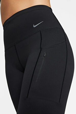 Nike Trainng Go Dri Fit İnfinaLock High Rise 7/8 Leggings 6 Cepli Toparlayıcı Yüksek Belli Reflektörlü Antrenman Taytı Siyah