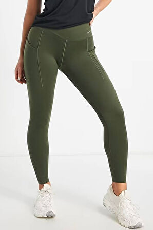 Nike Go Firm Support High Rise Full Length Kadın 6 Cepli Lazer Kesim Antreman Taytı Haki