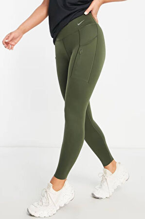 Nike Go Firm Support High Rise Full Length Kadın 6 Cepli Lazer Kesim Antreman Taytı Haki