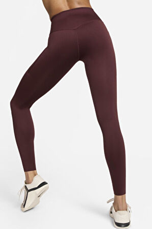 Nike Go Firm Support High Rise Full Length Kadın 6 Cepli Antreman Taytı Koyu Bordo