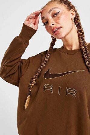 Nike Air Fleece Crew Sweatshirt Brown Oversize Sweatshirt Kahverengi