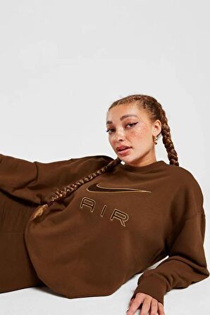 Nike Air Fleece Crew Sweatshirt Brown Oversize Sweatshirt Kahverengi