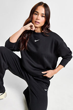Nike Sportswear Essential Collection Fleece Oversized Crew Kadın Sweatshirt Siyah