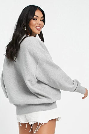Nike Sportswear Essential Collection Fleece Oversized Crew Kadın Sweatshirt Gri Melanj