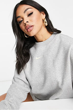 Nike Sportswear Essential Collection Fleece Oversized Crew Kadın Sweatshirt Gri Melanj