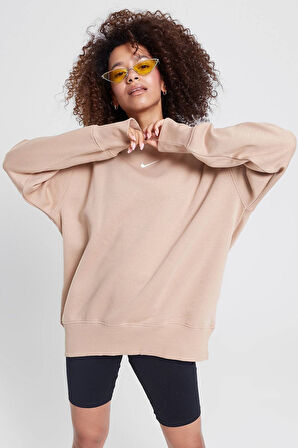 Nike Sportswear Essential Collection Fleece Oversized Crew Kadın Sweatshirt Sütlü Kahve