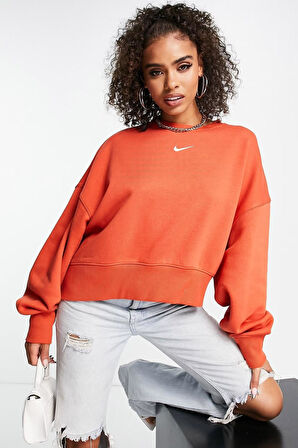 Nike Sportswear Essential Collection Fleece Oversized Kadın Sweatshirt Turuncu