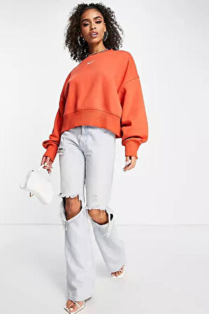 Nike Sportswear Essential Collection Fleece Oversized Kadın Sweatshirt Turuncu