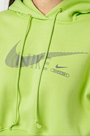 Nike Sportswear Swoosh Fleece Crop Oversize Fİt Hoodie Kadın Kapüşonlu Kısa Oversize Sweatshirt Yeşil