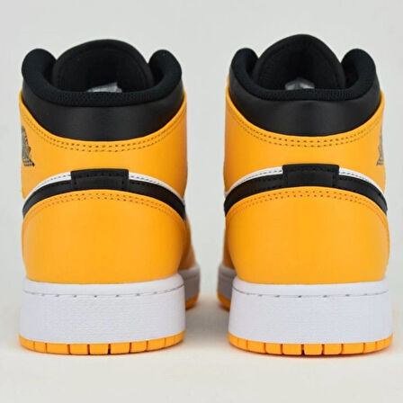 Nike Air Jordan 1 MID Leather Sneaker Kadın Bilekli Hakiki Deri Siyah Sarı Beyaz Spor Ayakkabı