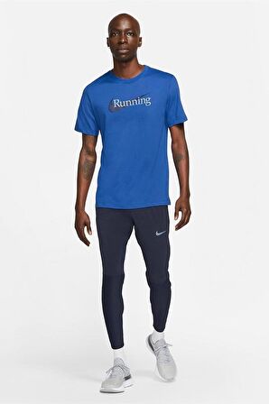 Nike Dri Fit Running Tee Blue Erkek Baskılı Tişört Mavi