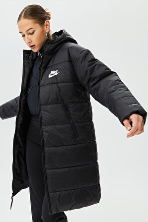 Nike Therma Fit Repel Synthetic Fill Parka Kadın Uzun Midi Kapüşonlu Mont Siyah
