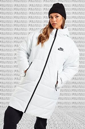 Nike Therma Fit Repel Synthetic Fill Parka Kadın Uzun Midi Kapüşonlu Mont Beyaz