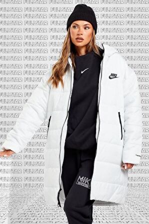 Nike Therma Fit Repel Synthetic Fill Parka Kadın Uzun Midi Kapüşonlu Mont Beyaz