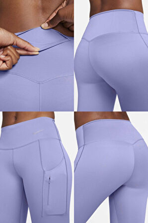 Nike Trainng Go Dri Fit İnfinaLock 7/8 Leggings 6 Cepli Toparlayıcı Reflektörlü Antrenman Taytı Mor