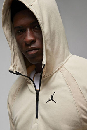 Nike Jordan Dri Fit Half Zip Sport Men's Hoodie Erkek Kapüşonlu Yarım Fermuarlı Sweatshirt Krem
