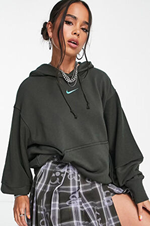Nike Sportswear Everyday Modern Fleece Oversize Hoodie Kadın Geniş Kalıp Kapüşonlu Sweatshirt Koyu Yeşil