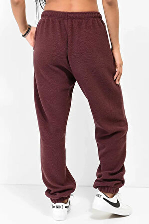 Nike Sportswear Plush Burgundy Crush Sherpa Oversize Sweatpants Kadın Geniş Kalıp Yüksek Bel Peluş Eşofman Altı Bordo