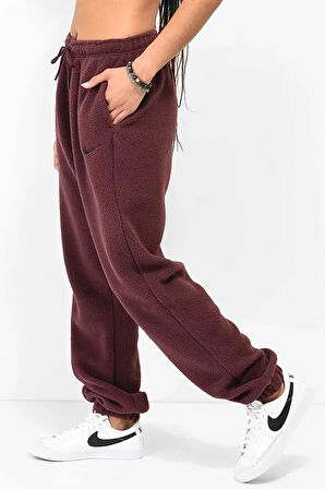 Nike Sportswear Plush Burgundy Crush Sherpa Oversize Sweatpants Kadın Geniş Kalıp Yüksek Bel Peluş Eşofman Altı Bordo