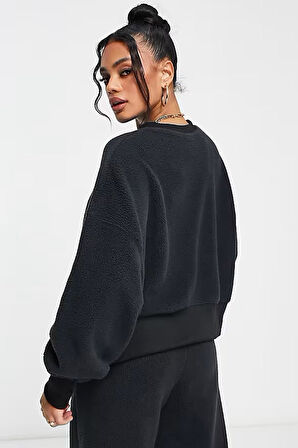 Nike Sportswear Plush Mod Crop Crew Sweatshirt Black Kadın Geniş Kalıp Peluş Sweatshirt Siyah