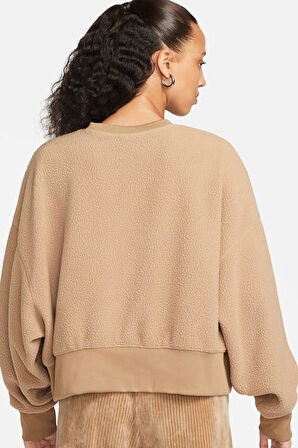 Nike Sportswear Plush Mod Crop Crew Sweatshirt Brown Kadın Geniş Kalıp Peluş Sweatshirt Sütlü Kahverengi