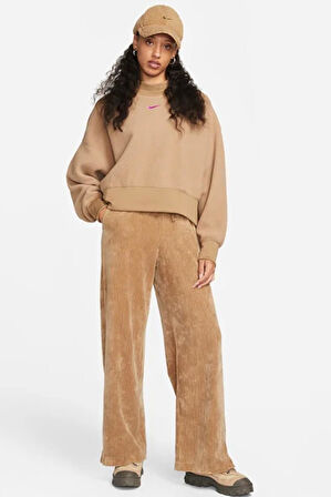 Nike Sportswear Plush Mod Crop Crew Sweatshirt Brown Kadın Geniş Kalıp Peluş Sweatshirt Sütlü Kahverengi
