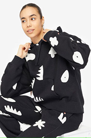 Nike Women's Jordan Artist Series Loose Fit Hoodie Kadın Büyük Beden Kapüşonlu Sweatshirt Siyah Beyaz