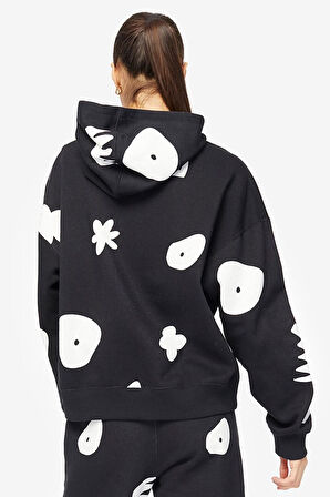 Nike Women's Jordan Artist Series Loose Fit Hoodie Kadın Büyük Beden Kapüşonlu Sweatshirt Siyah Beyaz
