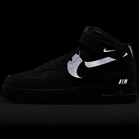 Nike Air Force 1 Mid '07 LX Halloween Leather Sneaker Hakiki Deri Reflektörlü Günlük Spor Ayakkabı Siyah